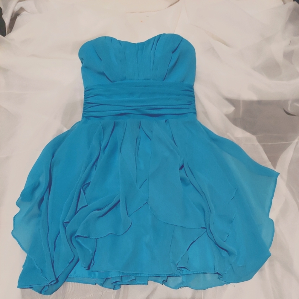 David's Bridal semi-formal turquoise strapless dress, size 8